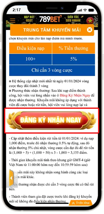 Bước 2: Bấm vào biểu tượng "đăng ký nhận ngay”